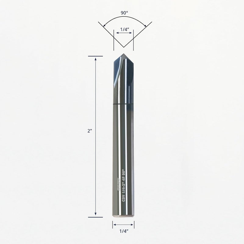 WEXWE Store Tools Chamfer End Mill for Alloy Steel, Hardened Steel, Carving, Drilling and Chamfering, V Groove, 90 Degree, Mill Bits Sets for DIY, 4 Flute, 1/4" Shank (1 Piece, 1/4 90°) - Image 5